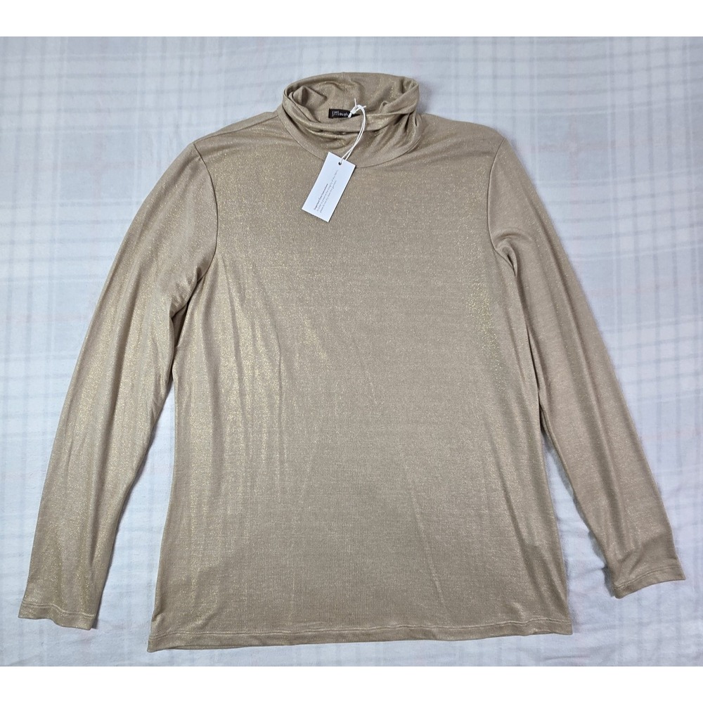 J.McLaughlin Nora Turtleneck Women Top Gold Metallic Sparkle L NWT